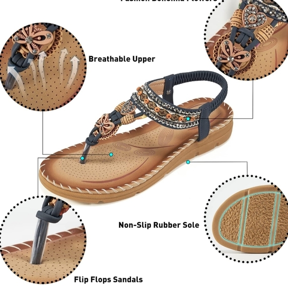 Sandals Boho Blue and Brown W/Cushioned Comfort - Picture 5 of 10